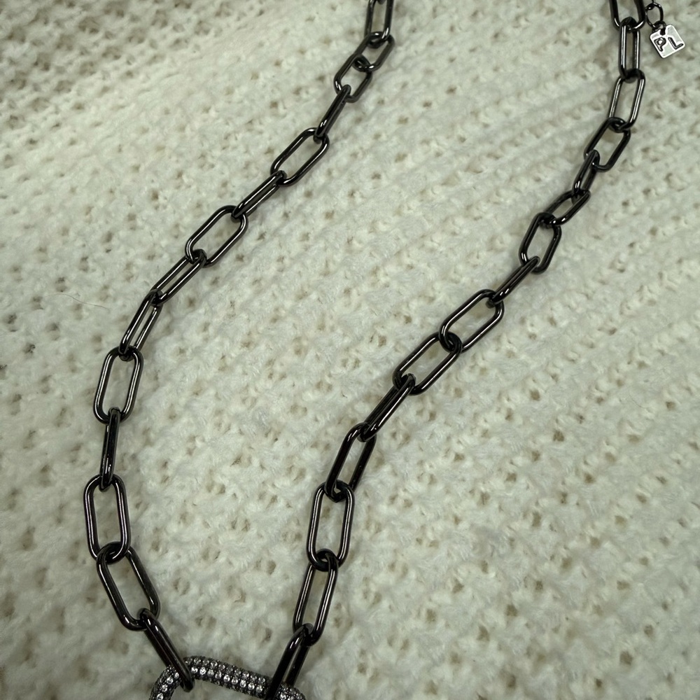 Park Lane Pavé Hoop Pendant Paperclip Chain Necklace - Black